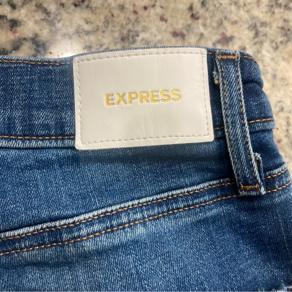 Express dark wash skinny leg ankle jeans 0 Short VGUC Light distress - Picture 6 of 11